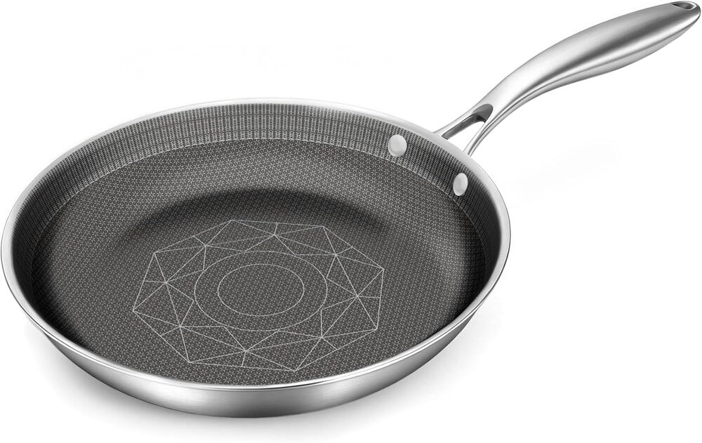 10-Inch Stainless Steel Pan, Hybrid Nonstick Frying Pan – 3-Ply Clad Cookware